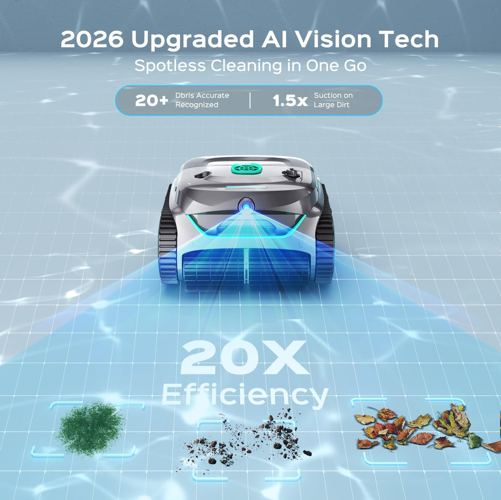 (2026 Upgrade) WYBOT C2 Vision AI Camera Pool Vacuum for Inground Pools,Floor to Waterline Cleaning Cordless Robotic Pool Cleaner with Ultra-fine Filtration, Powerful Suction, Smart Path, Gray Green