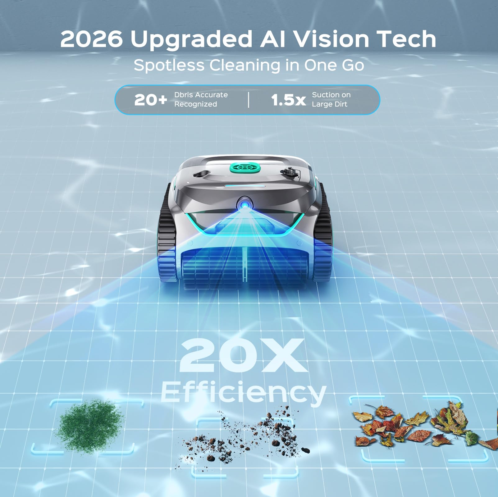 (2026 Upgrade) WYBOT C2 Vision AI Camera Pool Vacuum for Inground Pools,Floor to Waterline Cleaning Cordless Robotic Pool Cleaner with Ultra-fine Filtration, Powerful Suction, Smart Path, Gray Green