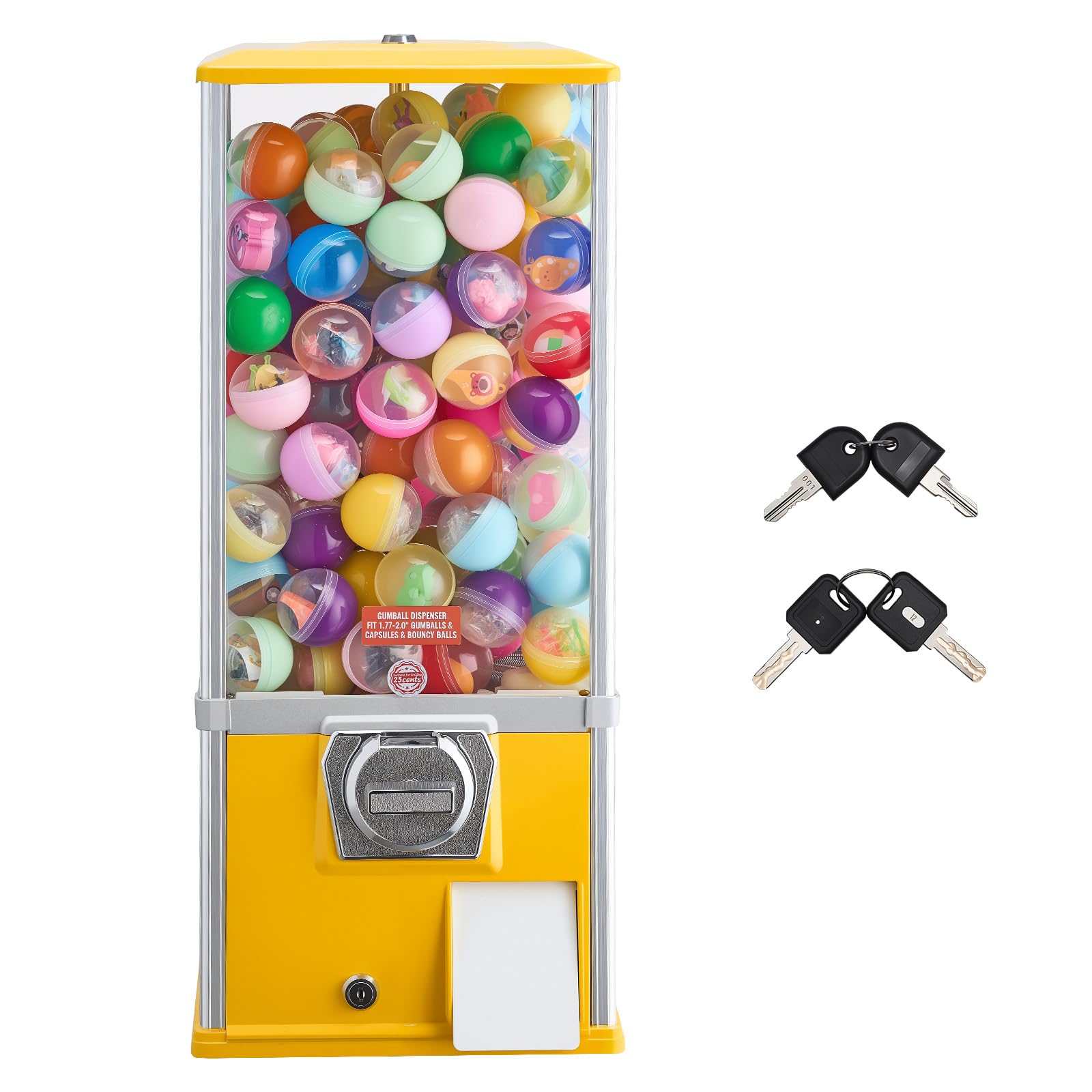 VEVOR Gumball Machine for Kids, 25" Height Home Vending Machine, PS Bouncy Balls Dispenser, Hold 230 Capsule Toys, Rectangle Bubble Gum Machine for Game Stores, Coin Operated Gumball Bank, Red