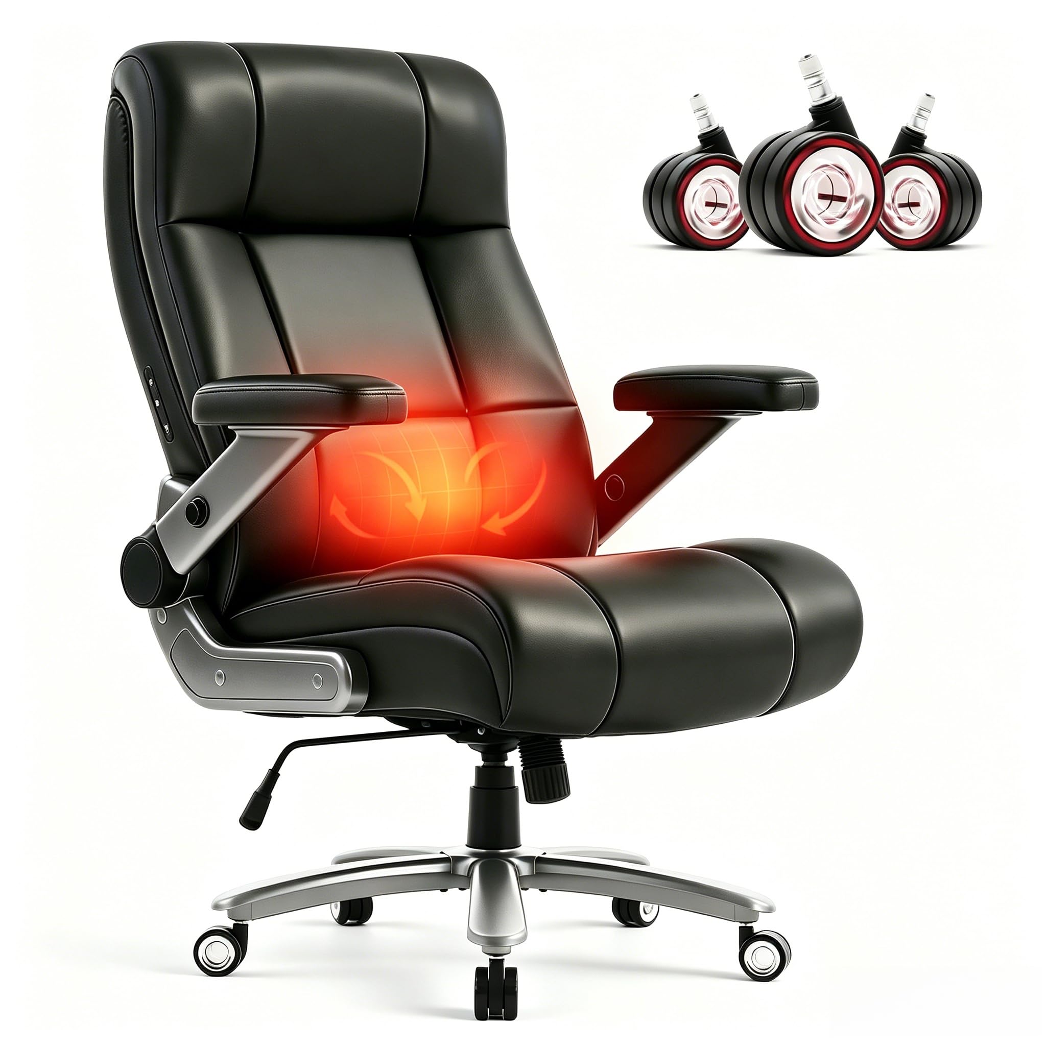 500lbs 3D Kneading Massage Office Chair with FootRest, Big and Tall Ergonomic Reclining Computer Gaming Chair, Padded Linkage Armrests, Heavy Duty Metal Base Executive Office Chair