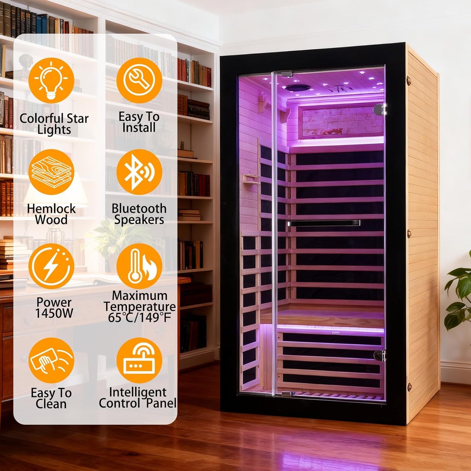 2 Person Infrared Sauna Far Infrared Sauna Room for Home Indoor 2000W Low-EMF Wood Dry Sauna with Full Starry Sky Lights Ceiling in 7 Color Speaker Fast Heating Easy Assembly- 47.3*41.3*74.8 IN