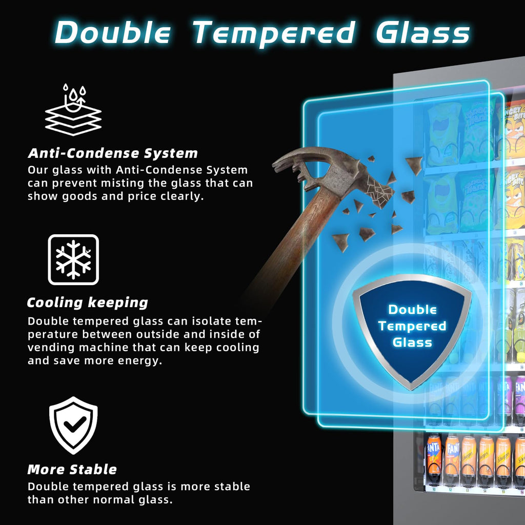 Beverage Snack Combo Commercial Vending Machine for Business with Credit Card Reader & Bill and Coin Acceptor Refrigerated Cold Drink soda with Temp Control Touch Screen