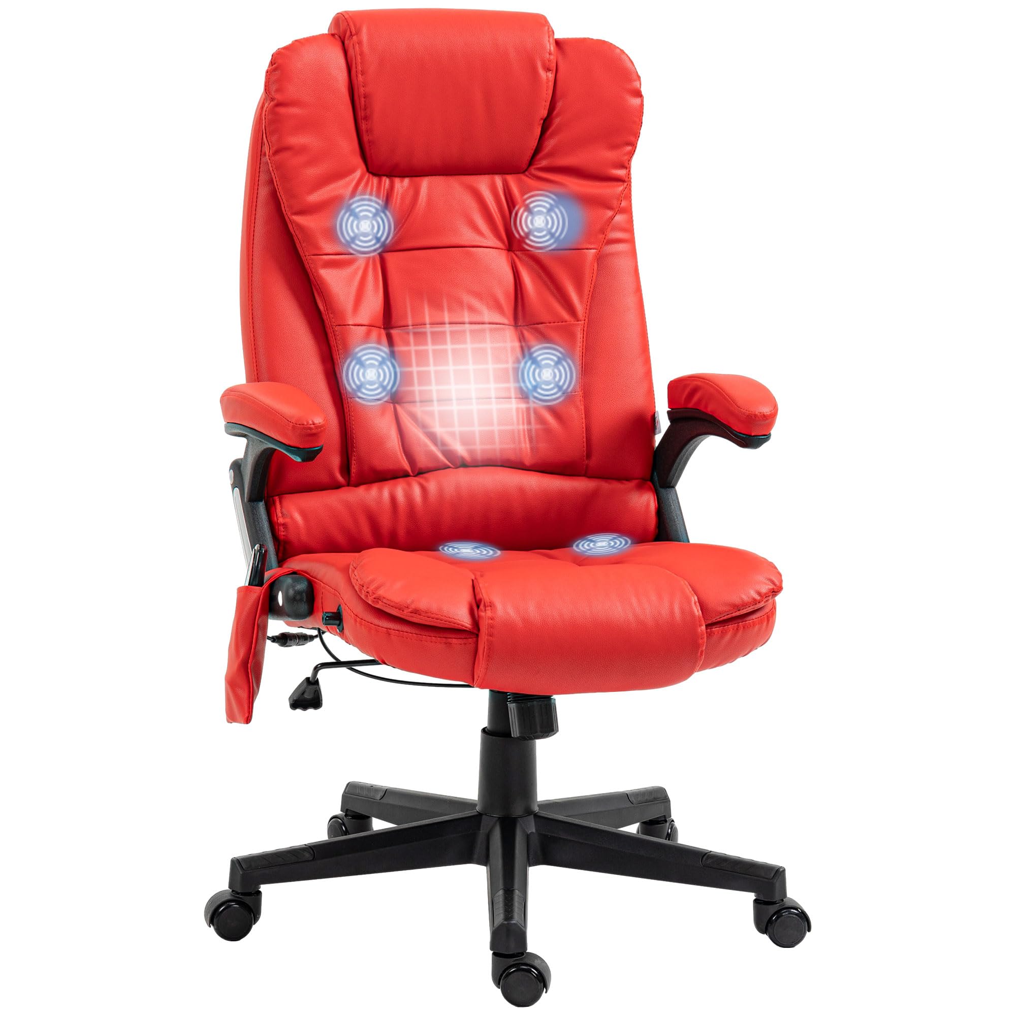HOMCOM High Back Vibration Massage Office Chair with 6 Vibration Points, Heated Reclining PU Leather Computer Chair with Armrest and Remote, Brown