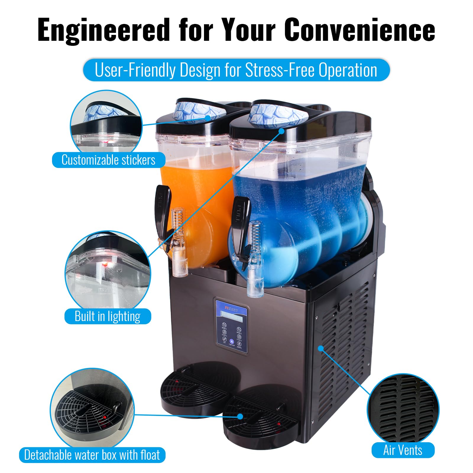 12 Gal Slushie Machine Commercial, 2 Modes 1200W 45L, Margarita Machine Slushie Maker, Stainless Steel for Home Restaurant Bar 115V 60Hz
