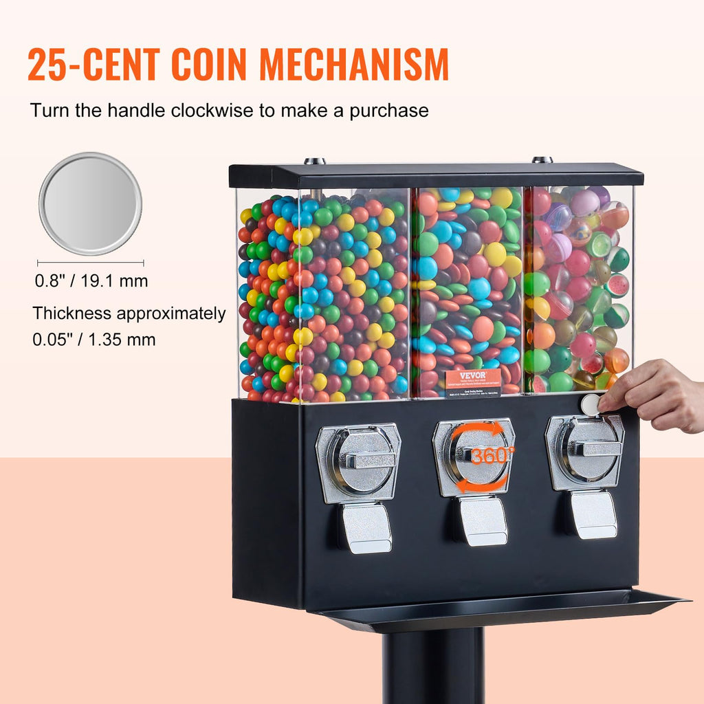 VEVOR Commercial Vending Machine, Four Compartment Rotatable Gumball and Candy Dispenser, Adjustable Height Coin Operated Candy Bank with Iron Stand, for Business Toy Capsules Bouncy Balls Nut, Blue