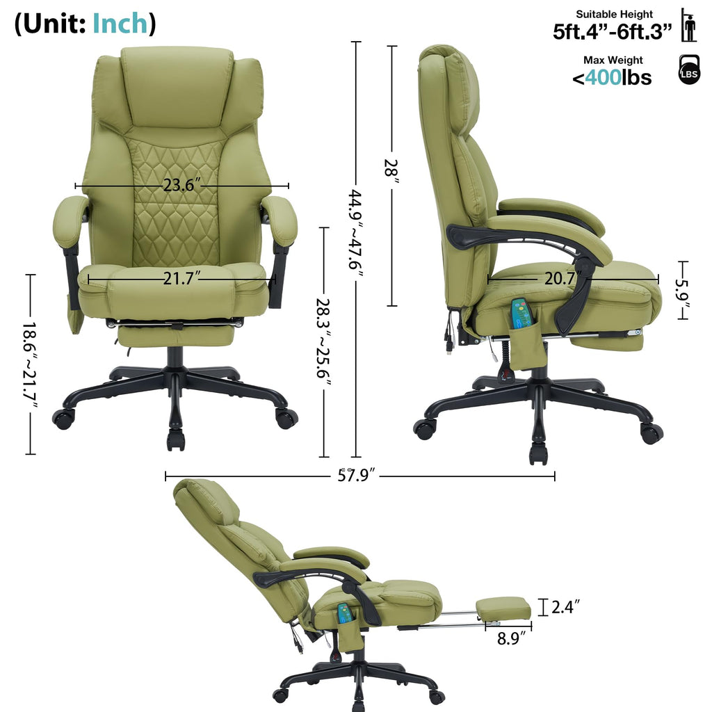 Massage Office Chair with Foot Rest 6 Points Vibration and Heat Home Office Desk Chairs for Heavy People 400lbs Reclining Managerial Chairs Ergonomic Executive Chair (Black)