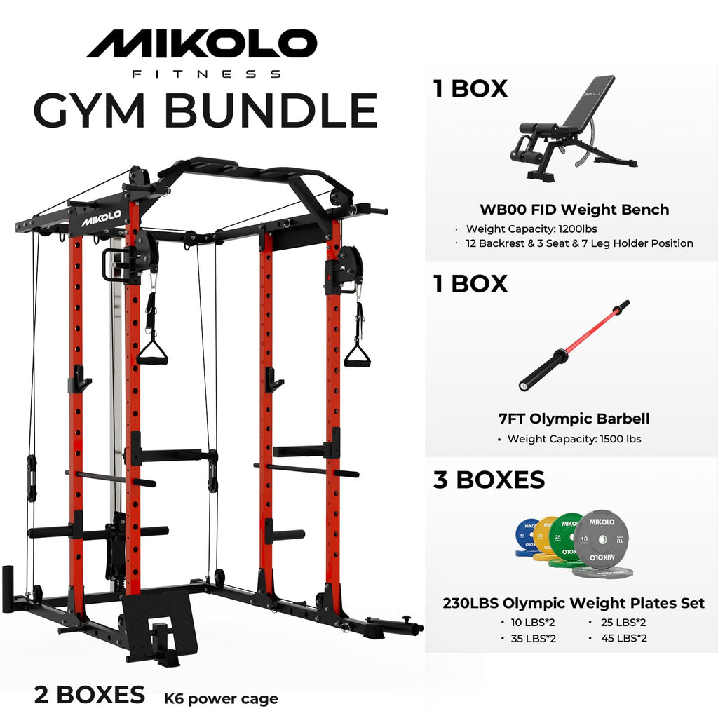 Mikolo Power Cage, Power Rack with Cable Crossover System, 1500LBS Squat Rack with LAT Pull Down System, Workout Cage with Pulley System for Fitness Home Gym
