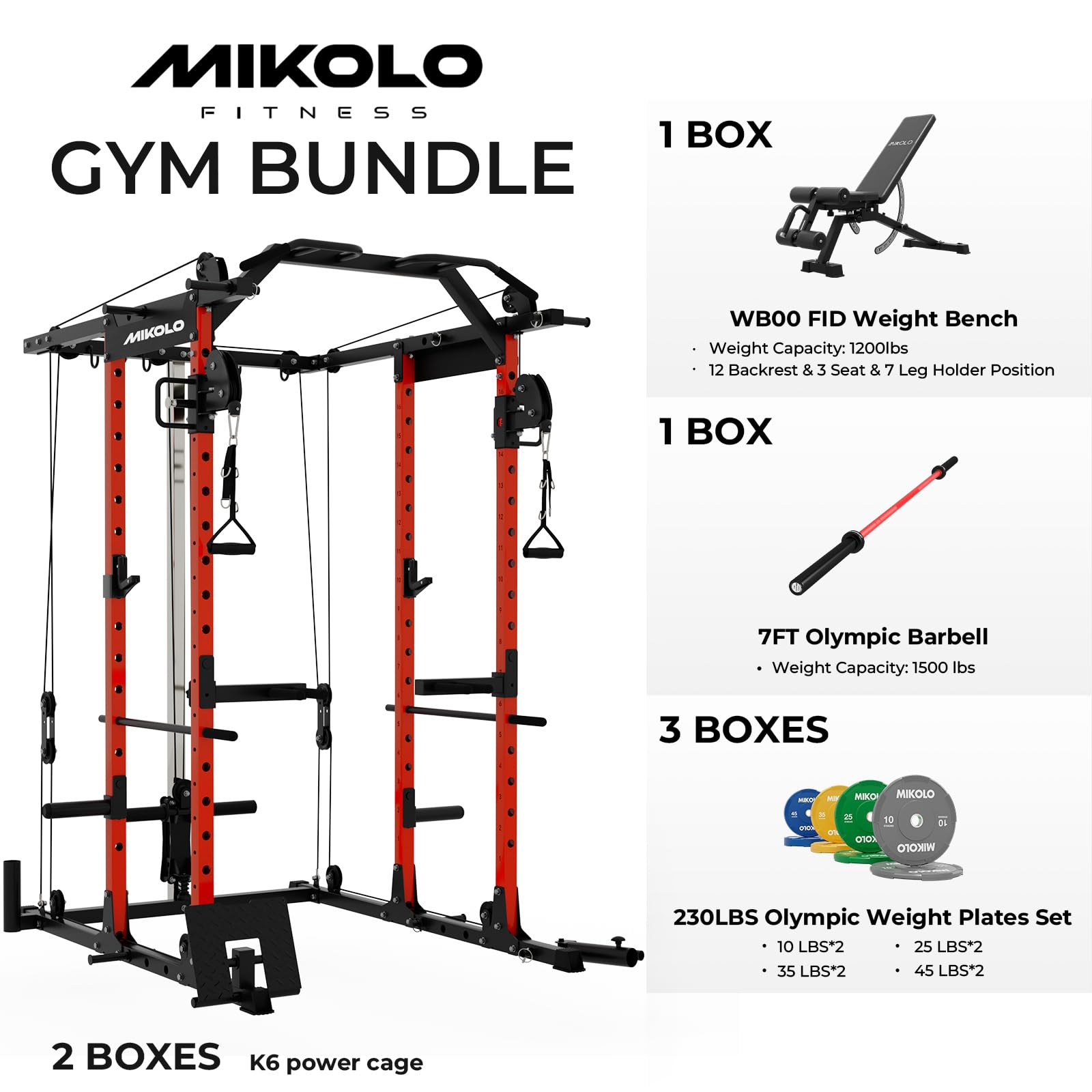 Mikolo Power Cage, Power Rack with Cable Crossover System, 1500LBS Squat Rack with LAT Pull Down System, Workout Cage with Pulley System for Fitness Home Gym