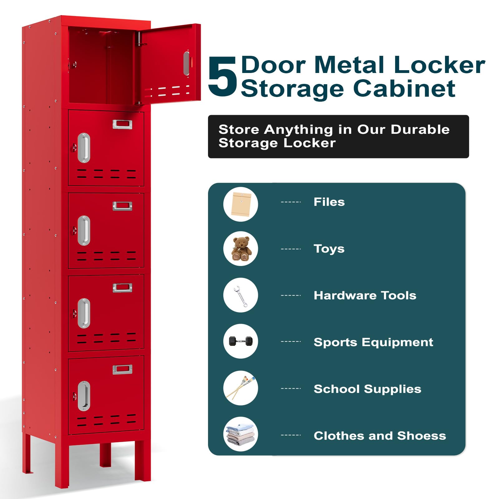 BUTISOW Metal Lockers - 66" Height Steel Lockers for Employees with 5 Door Storage Locker with Card Slot for Employees Gym School Home Office Garage - Assembly Required