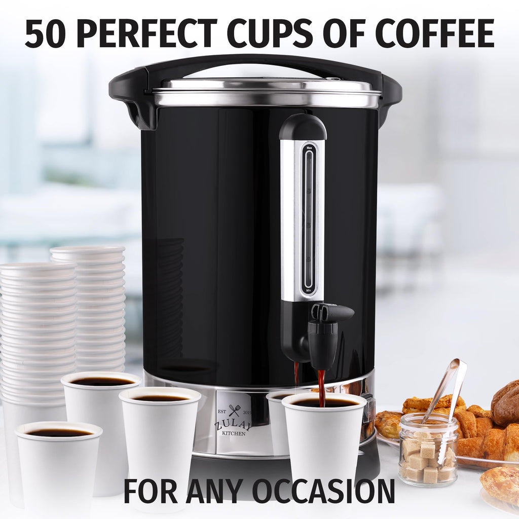 Zulay Kitchen 50 Cups Commercial Grade Coffee Maker Hot Water Urn - Percolator With Double-Wall Stainless Steel, Quick Brew, Stays Hot for Tea & Beverage at Events & Catering - Silver