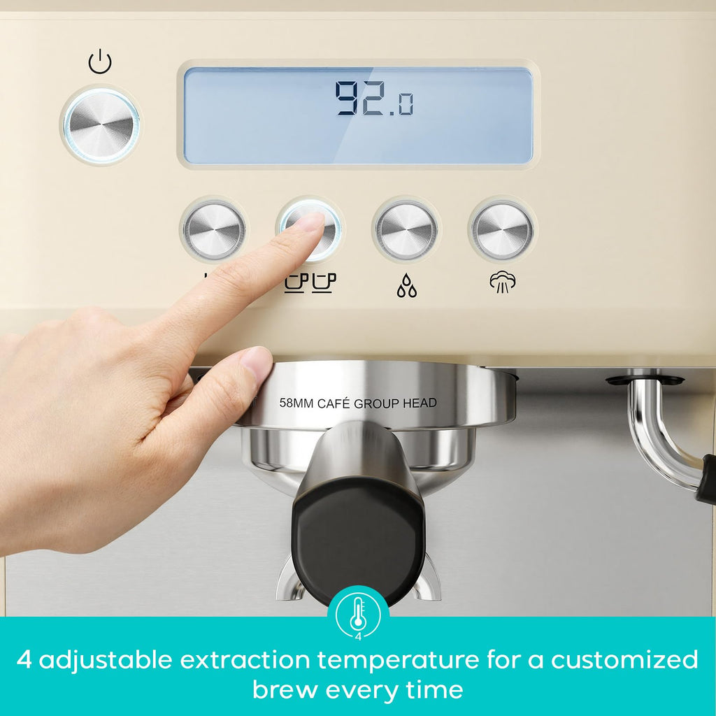 CASABREWS Ultra Espresso Machine with LCD Display, 20 Bar Espresso Maker with Powerful Milk Frother, Customizable Brewing Temperature, Barista-Level Latte and Cappuccino Machine for Home, Silver