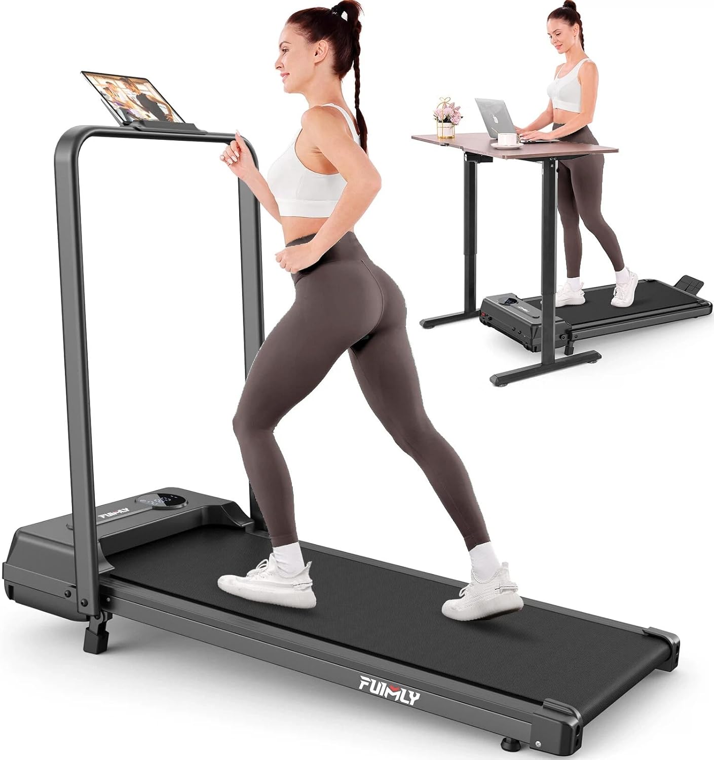 FUNMILY Upgrade Walking Pad Folding Treadmill with 12%/15% Incline & Handle Bar, 3.5HP Foldable Under Desk Compact Treadmills for Home/Office/Gym, 400+lb Capacity, Shock Absorption
