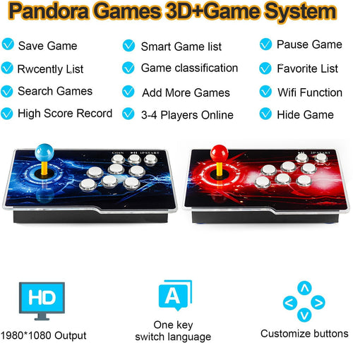 35000 Games in 1 Pandora Box Retro Arcade Game Console with Two Separate Host for PC & Projector & TV 3D 1-4 Players Category Favorite List Save/Search/Hide/Pause/Delete