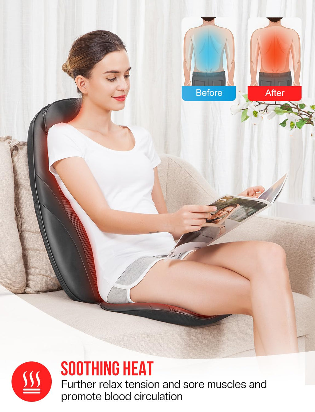 Snailax 2026 Upgraded Shiatsu Roller Back Massager with Heat Massage Chair Pad Kneading Back Massager for Pain Relief Deep Tissue Chair Massage Pad for Office Home Gift Fathers