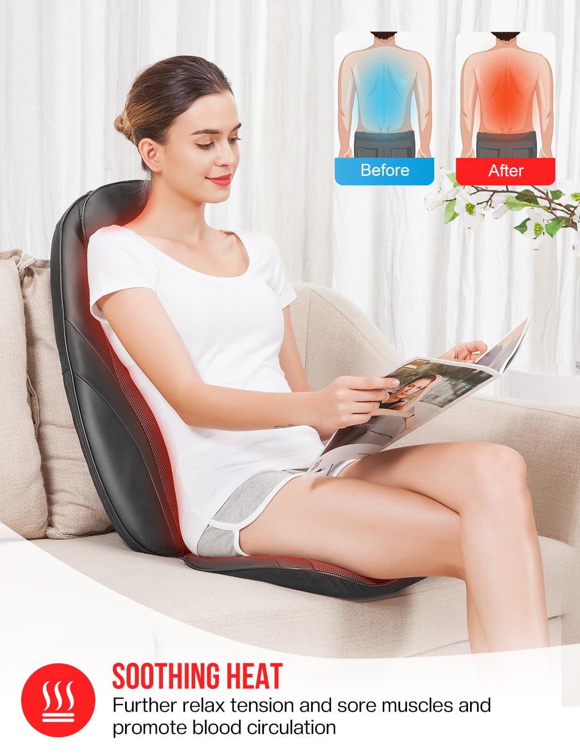 Snailax 2026 Upgraded Shiatsu Roller Back Massager with Heat Massage Chair Pad Kneading Back Massager for Pain Relief Deep Tissue Chair Massage Pad for Office Home Gift Fathers