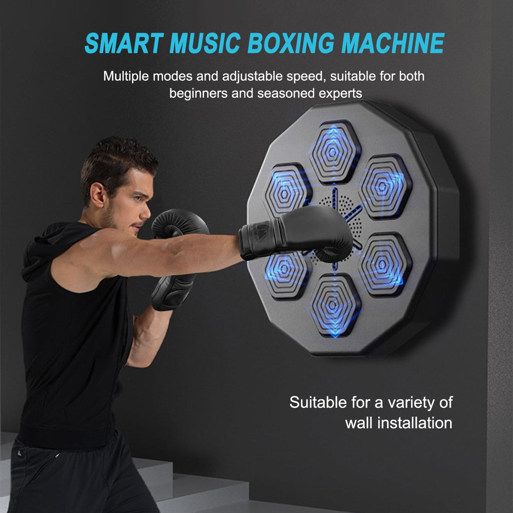Music Boxing Machine - Smart Wall-Mounted Boxing Trainer with 9 Modes & Speeds, Bluetooth Music, LED Display, Gloves & USB Cable for Professional Training & Fitness - Black