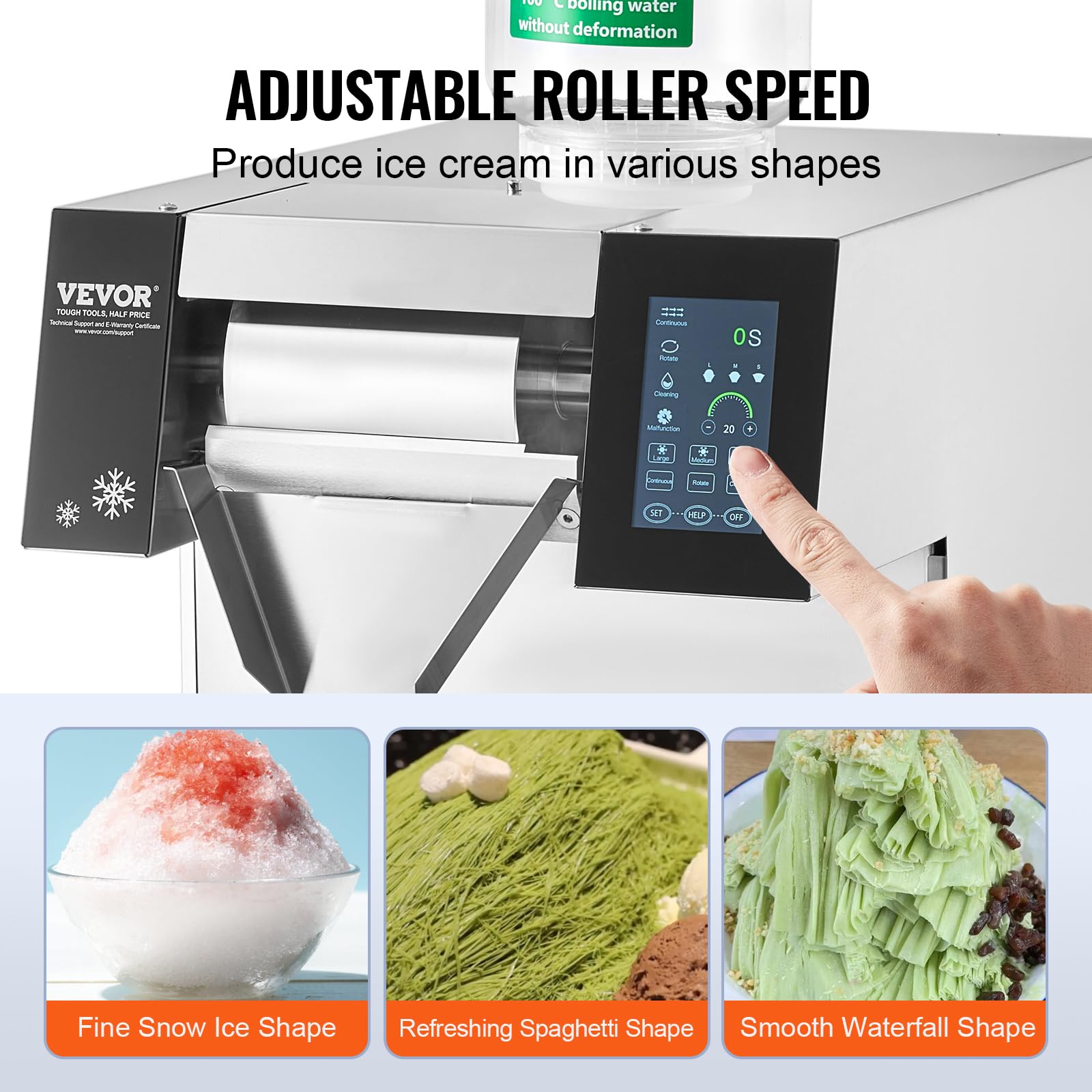 VEVOR Commercial Snowflake Ice Machine, 397LBS/24H Snowflake Ice Maker, Stainless Steel Ice Shaver Machine, Electric Snow Cone Maker, Liquid Cooling System for Rapid Heat Dissipation, Ice Cream