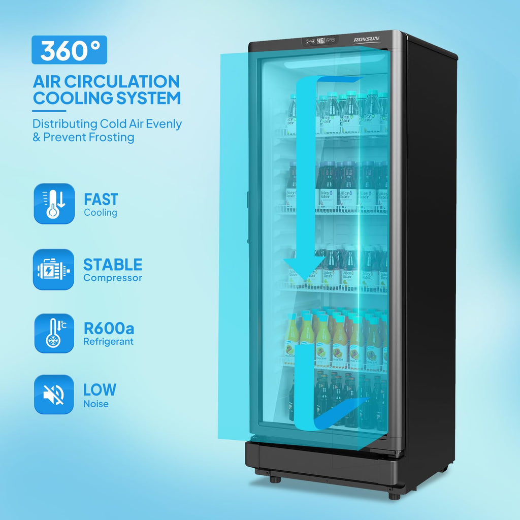ROVSUN 8 Cu.Ft Commercial Refrigerator Display Refrigerator ETL NSF Certified, Slim Commercial Beverage Cooler Glass Door Merchandiser Drink Fridge w/Adjustable Shelves LED Light for Bar Restaurant