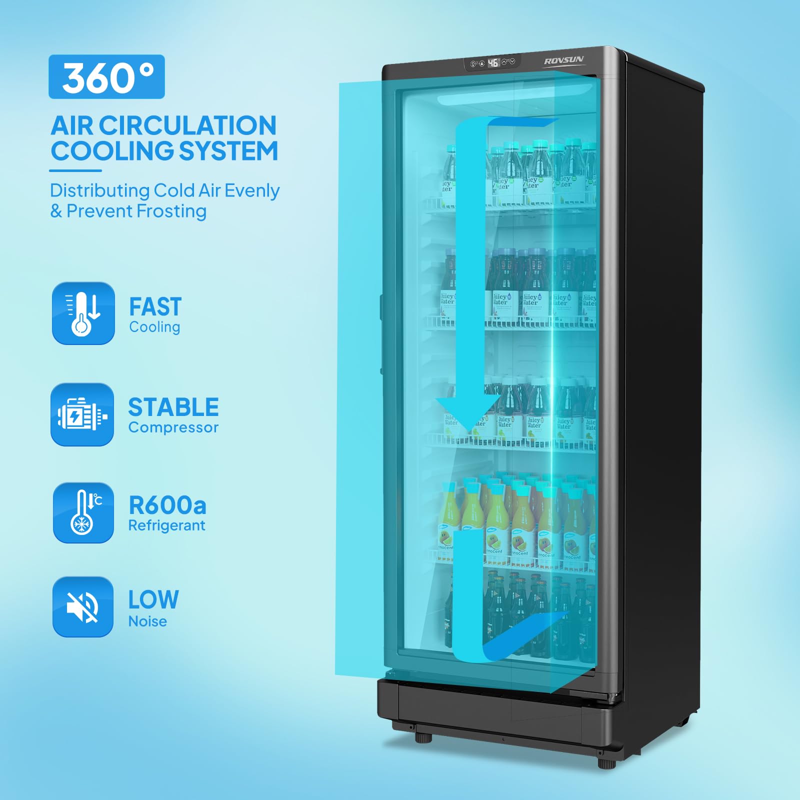 ROVSUN 8 Cu.Ft Commercial Refrigerator Display Refrigerator ETL NSF Certified, Slim Commercial Beverage Cooler Glass Door Merchandiser Drink Fridge w/Adjustable Shelves LED Light for Bar Restaurant