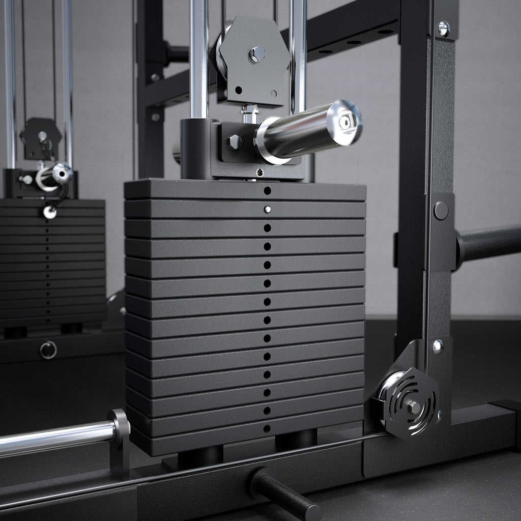 RitFit M2 3D Smith Machine & 286.6LB Built-in Weight Stack with Cable Crossover System, All in One Functional Trainer & Power Cage, 16 Adjustment Holes, 6 Storage Pegs for Full-Body Home Gym
