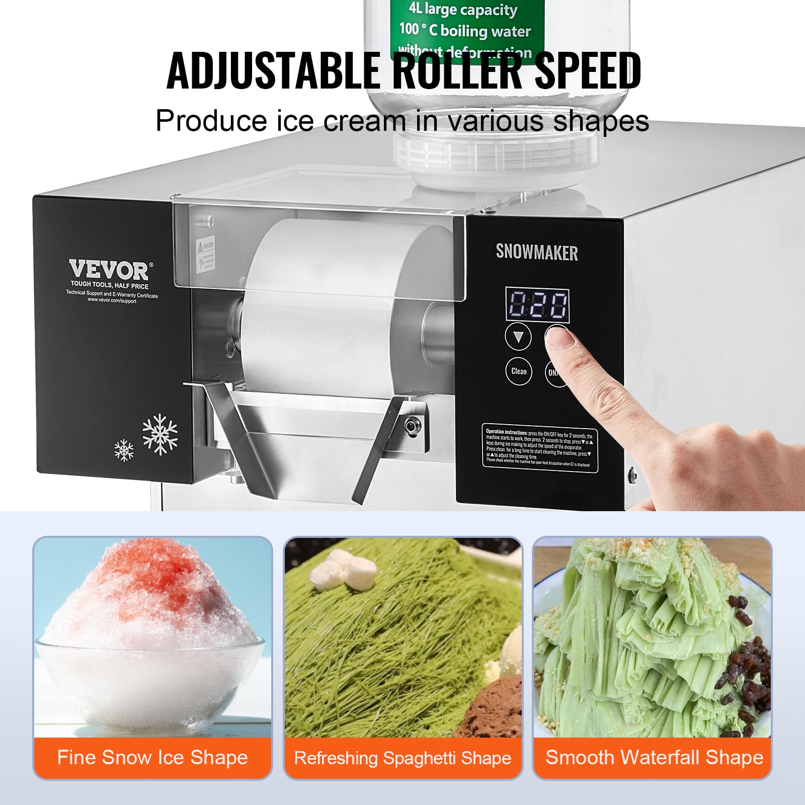 VEVOR Commercial Snowflake Ice Machine, 397LBS/24H Snowflake Ice Maker, Stainless Steel Ice Shaver Machine, Electric Snow Cone Maker, Liquid Cooling System for Rapid Heat Dissipation, Ice Cream