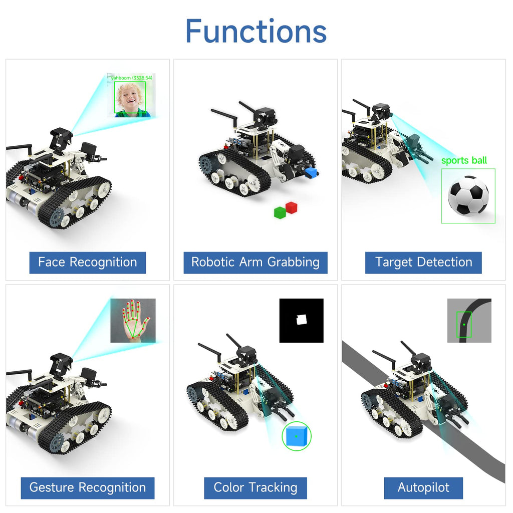 Yahboom DIY Programmable Project ROS Starter Tank Chassis Robot with AI Camera for Jetson Nano B01 Recognition Tracking OpenCV MediaPipe (Transbot-SE Without Nano)