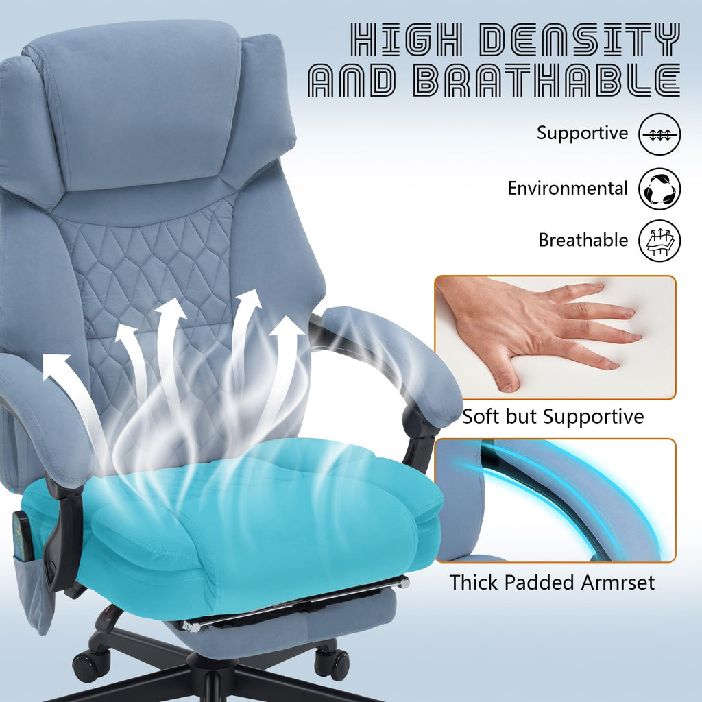 Massage Office Chair with Foot Rest 6 Points Vibration and Heat Home Office Desk Chairs for Heavy People 400lbs Reclining Managerial Chairs Ergonomic Executive Chair (Black)