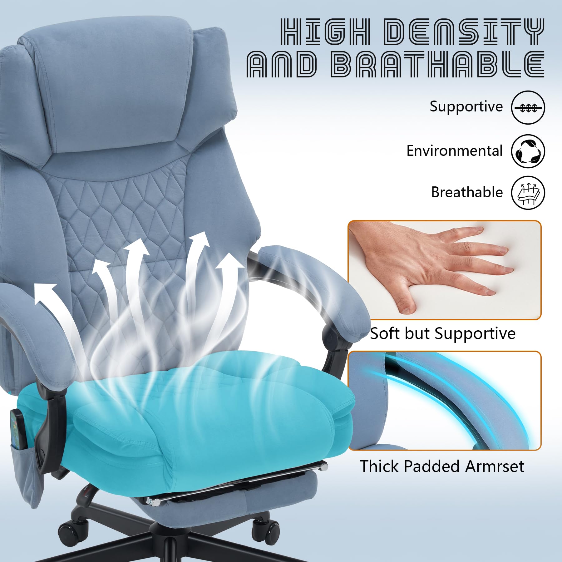 Massage Office Chair with Foot Rest 6 Points Vibration and Heat Home Office Desk Chairs for Heavy People 400lbs Reclining Managerial Chairs Ergonomic Executive Chair (Black)