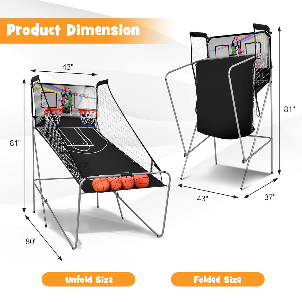 Goplus Foldable Dual Shot Basketball Arcade Game, Electronic Basketball Hoop w/LCD Scoreboard, 8 Game Modes, 4 Balls, Indoor Outdoor Basketball Game Machine for Adults (Green)