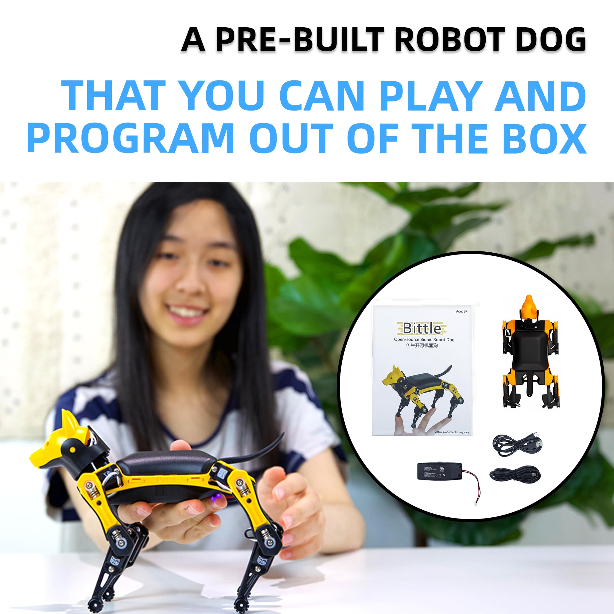 Petoi Programmable Robot Dog Bittle X V2 Lite Servo | Coding Smart Robot Dog Kit, Voice Controlled, Quadruped Interactive Robot for Kids (Bittle X V2 - lite servos - Construction - Yellow + Black)