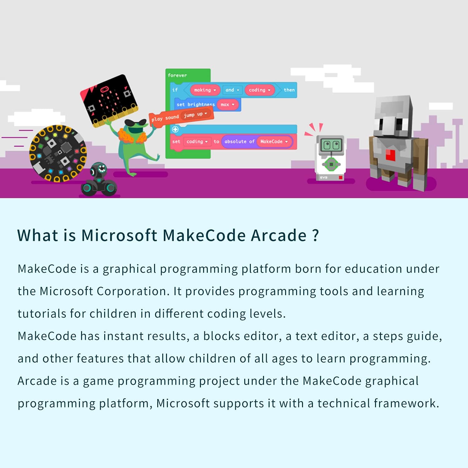 ELECFREAKS microbit Retro Makecode Arcade for STEM Education, Micro:bit Joystick Programming Learning Machine Supports Remote Control and Creat Games(Without Micro:bit)