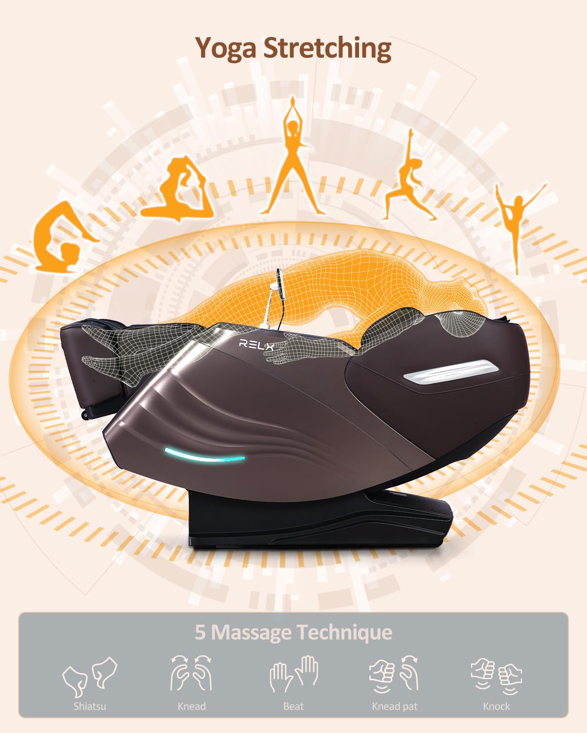 RELX Massage Chair Full Body, 20 Modes Zero Gravity SL-Track Shiatsu Massage Chair Built-in Heat System, Airbag Massage with Body Scan, Deep Yoga Stretch, Calfrest Extension and AI Control(Cream)