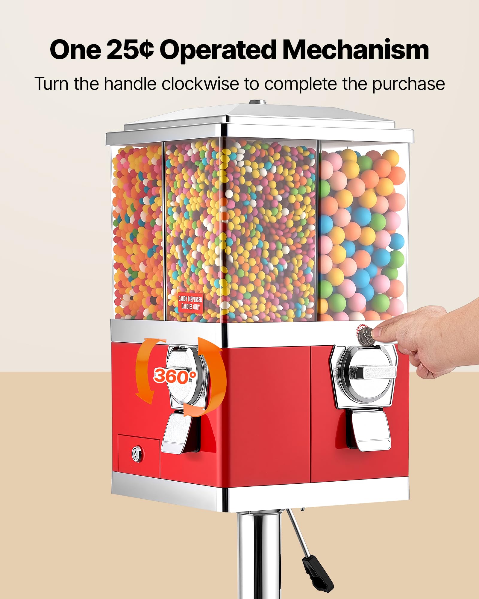 VEVOR Candy Vending Machine, Triple Compartment Candy Vending Machine with Stand, Gumball & Candies Vendings Machines with Built-in Cash Box, Detachable, Vintage Candies Dispenser for Shops, Arcades
