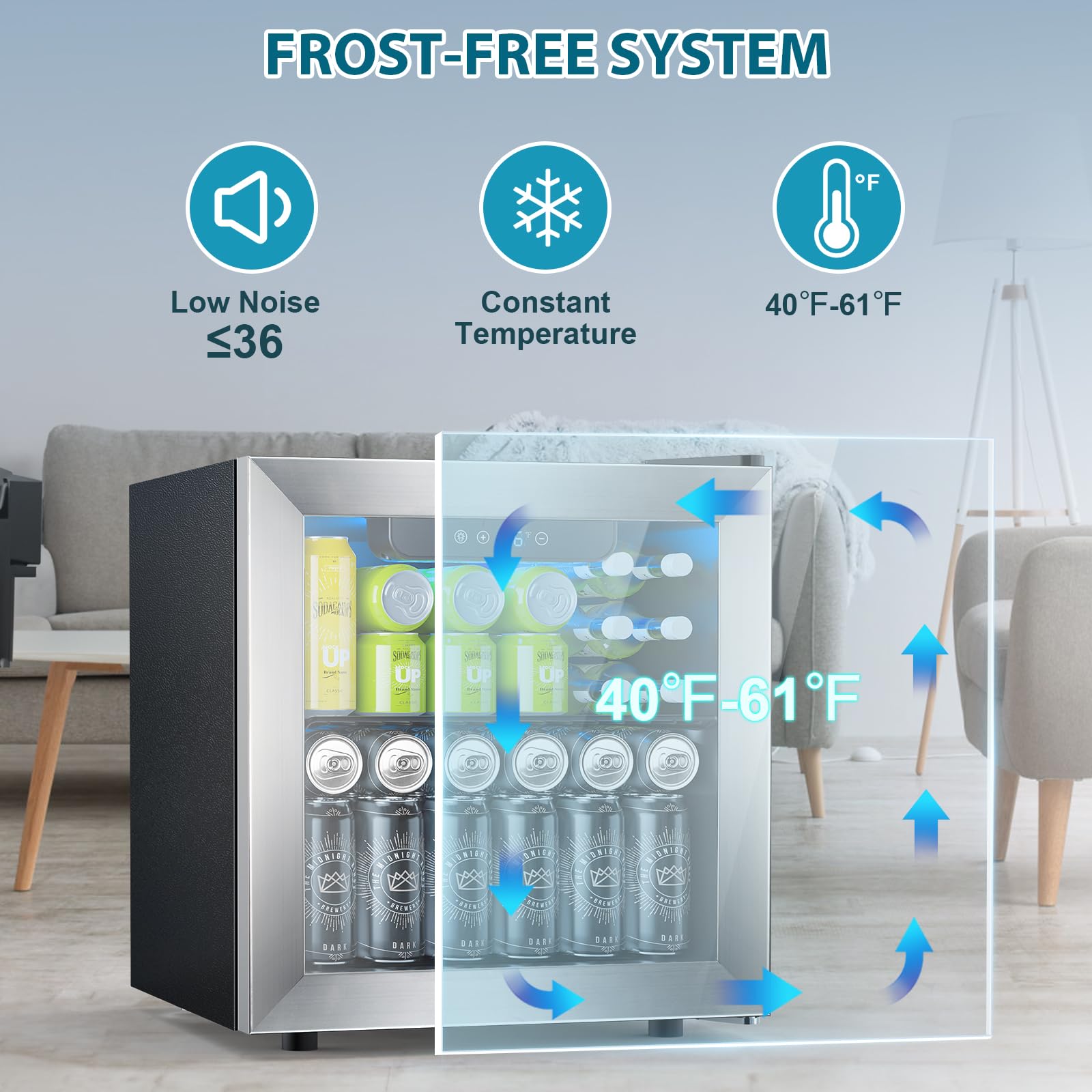 Electactic 50 Cans Beverage Refrigerator Cooler, 1.3 Cu.ft Mini Fridge Countertop Drink Cooler with Glass Door for Beer, Soda,Wine, Adjustable Digital Temperature Control for Home Dorm Bar, Black
