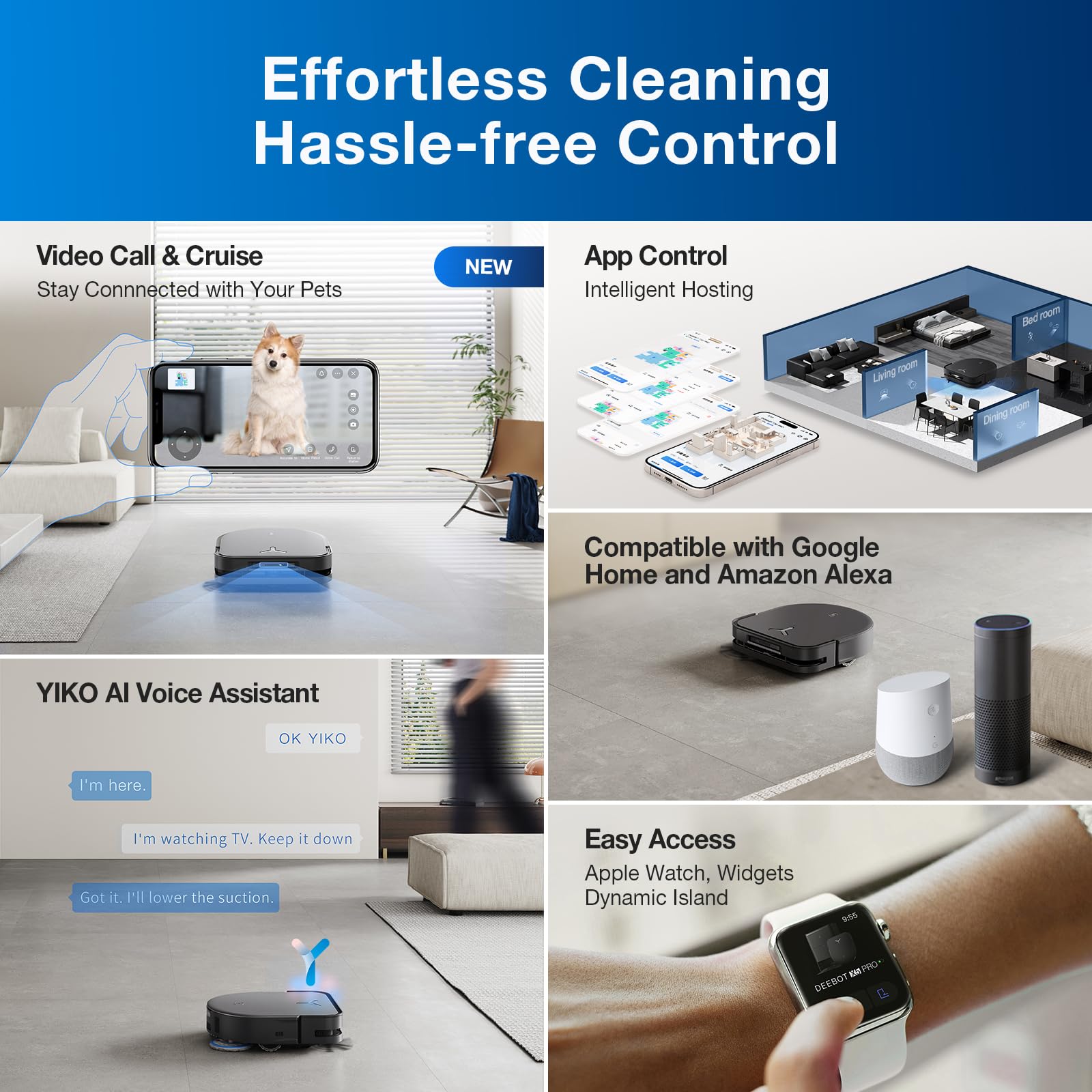 ECOVACS DEEBOT T30S AI Care Robot Vacuum and Mop, 11000Pa, TruEdge Adaptive Edge Mopping, ZeroTangle, AI Instant Re-mop, Hot Water Mop Washing, Self-Emptying & Refilling, Obstacle Avoidance