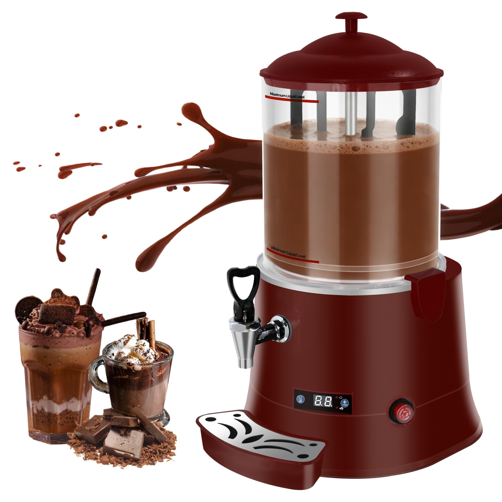 10L/2.6Gal Commercial Hot Chocolate Machine,Hot Beverage Maker, 86-194°F Intelligent Temperature Control, Hot Drink Dispenser for Coffee, Chocolate, Cocoa, Milk, Tea, Juice, Black