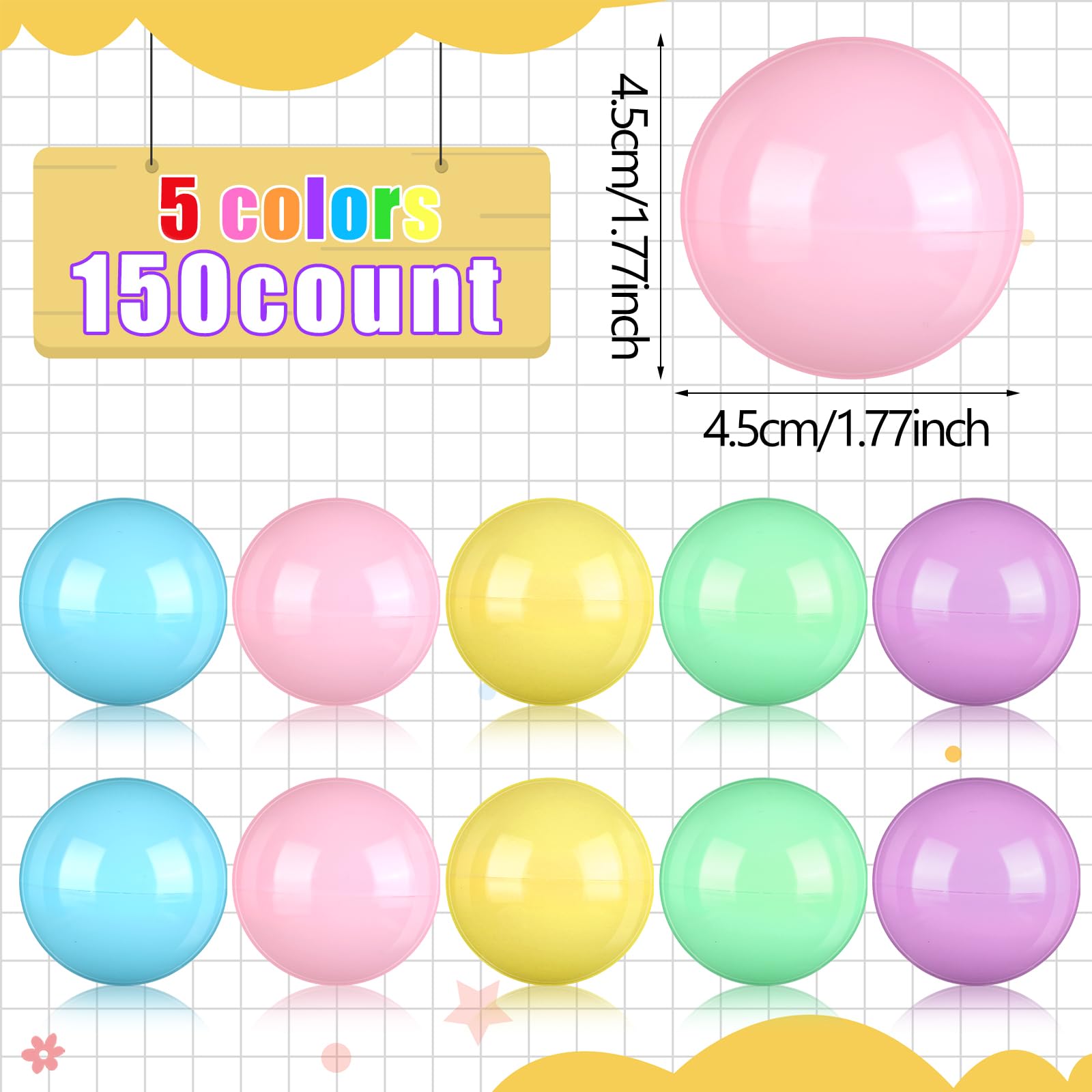 Sosation 150 Pcs 1.77 Inch Gumball Vending Machine Capsules Empty Round Plastic Containers for Prizes Party Favors (Stylish Color)