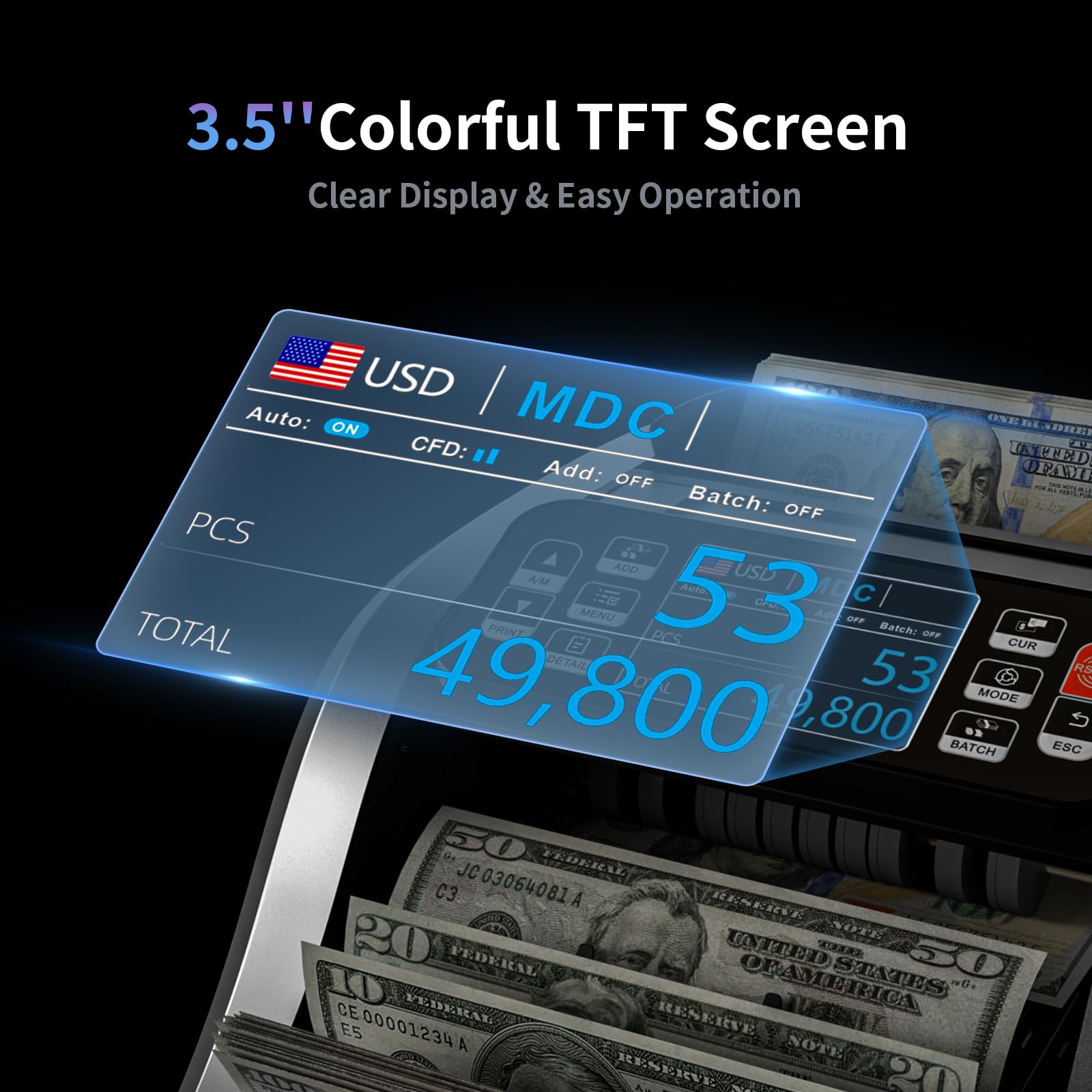 Aneken N60 Money Counter Machine Mixed Denominations, Cash Counter with 3.5” HD Dual TFT Display, UV/MG/IR/DD Counterfeit Detection, Printer-Ready Bill Counting Machine for Business, Upgraded Version