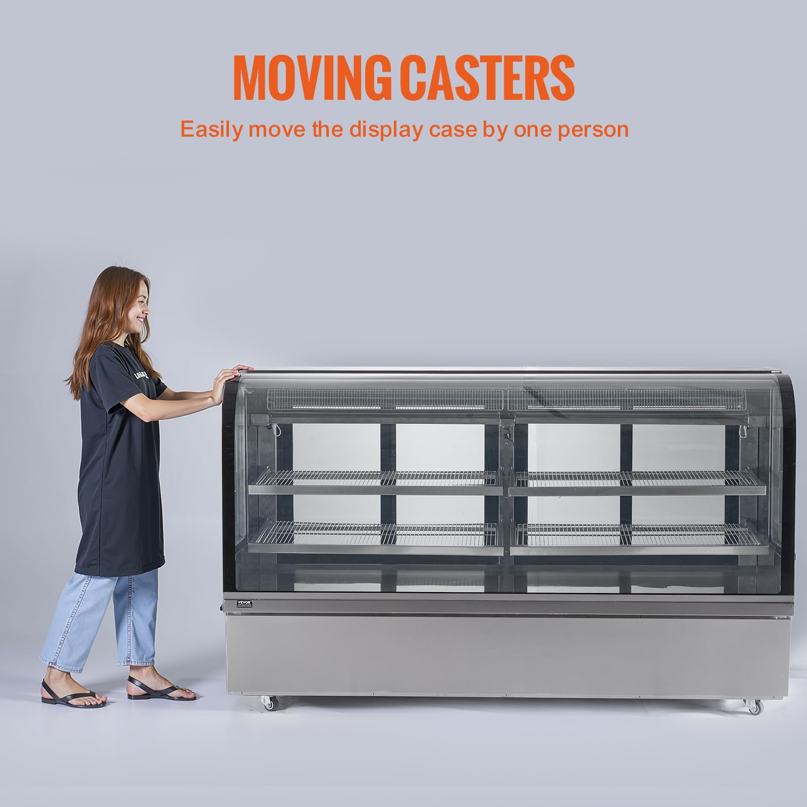 VEVOR Refrigerated Display Case, 3.5 Cu.Ft./100L, 2-Tier, Countertop Pastry Display Case Commercial Display Refrigerator with LED Lighting, TURBO Cooling, Frost-Free Air-Cooling, Rear Sliding Door