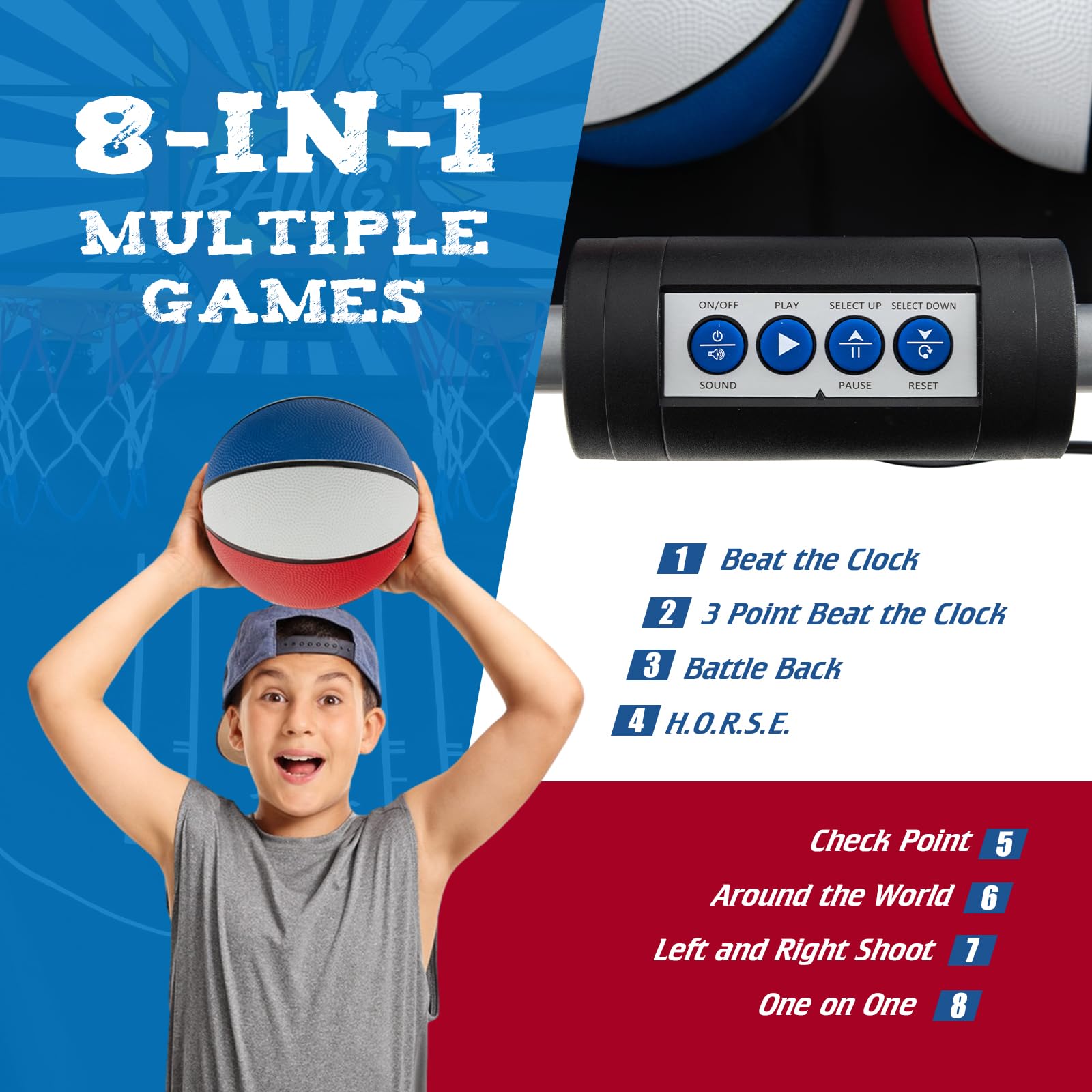 Giantex Foldable Basketball Arcade Game, 8 Game Options, Electronic Double Shot 2 Player w/ 4 Balls and LED Scoring System, Indoor Basketball Game for Kids, Adults
