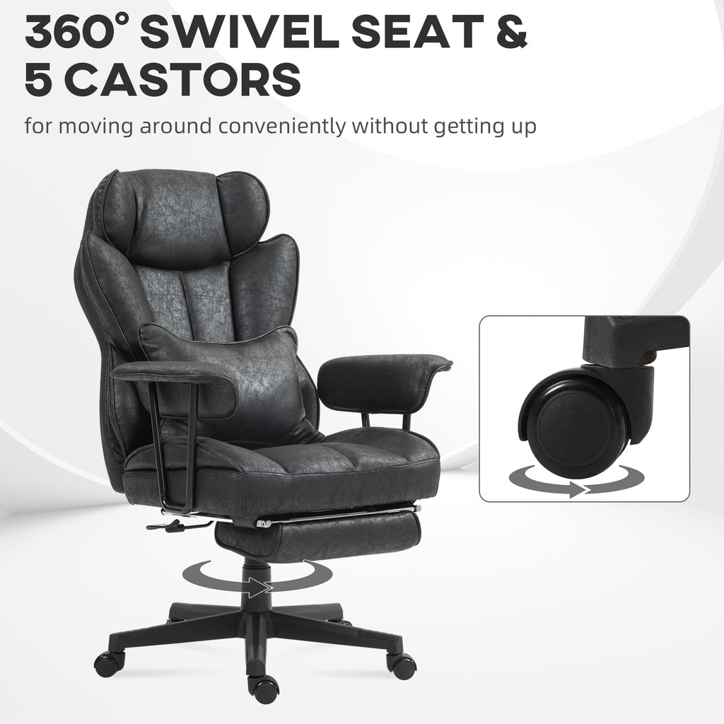 HOMCOM Massage Executive Office Chair with 6 Vibration Points, 400LBS Heated Big and Tall Office Chair with Foot Rest and Lumbar Support, Microfiber Reclining Computer Desk Chair, Gray