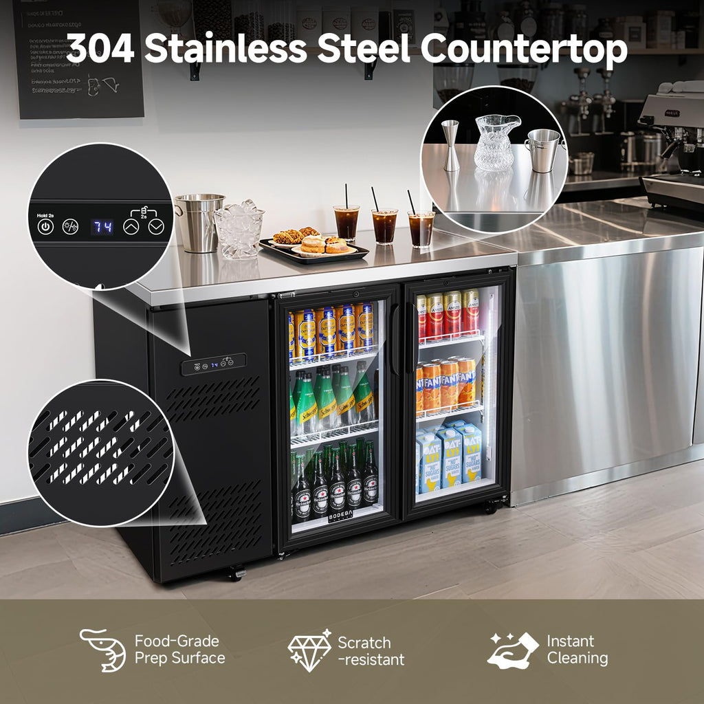 BODEGACOOLER Commercial Beverage Refrigerator with Glass Door,12.5 Cu.Ft Display Merchandiser Drink Refrigerator,Upright Commercial Bar Fridge,Display Drink Cooler,Soft LED Light,Romovable Shelves