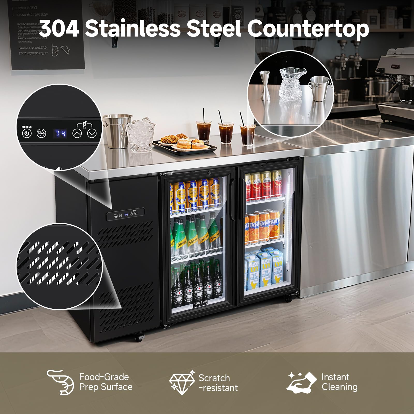 BODEGACOOLER Commercial Beverage Refrigerator with Glass Door,12.5 Cu.Ft Display Merchandiser Drink Refrigerator,Upright Commercial Bar Fridge,Display Drink Cooler,Soft LED Light,Romovable Shelves