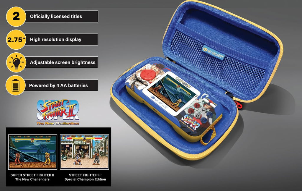 My Arcade Street Fighter II Pocket Player Bundle: 2 Classic Games,Officially Licensed, Portable Gaming Console,Travel Case, Screen Protector Included