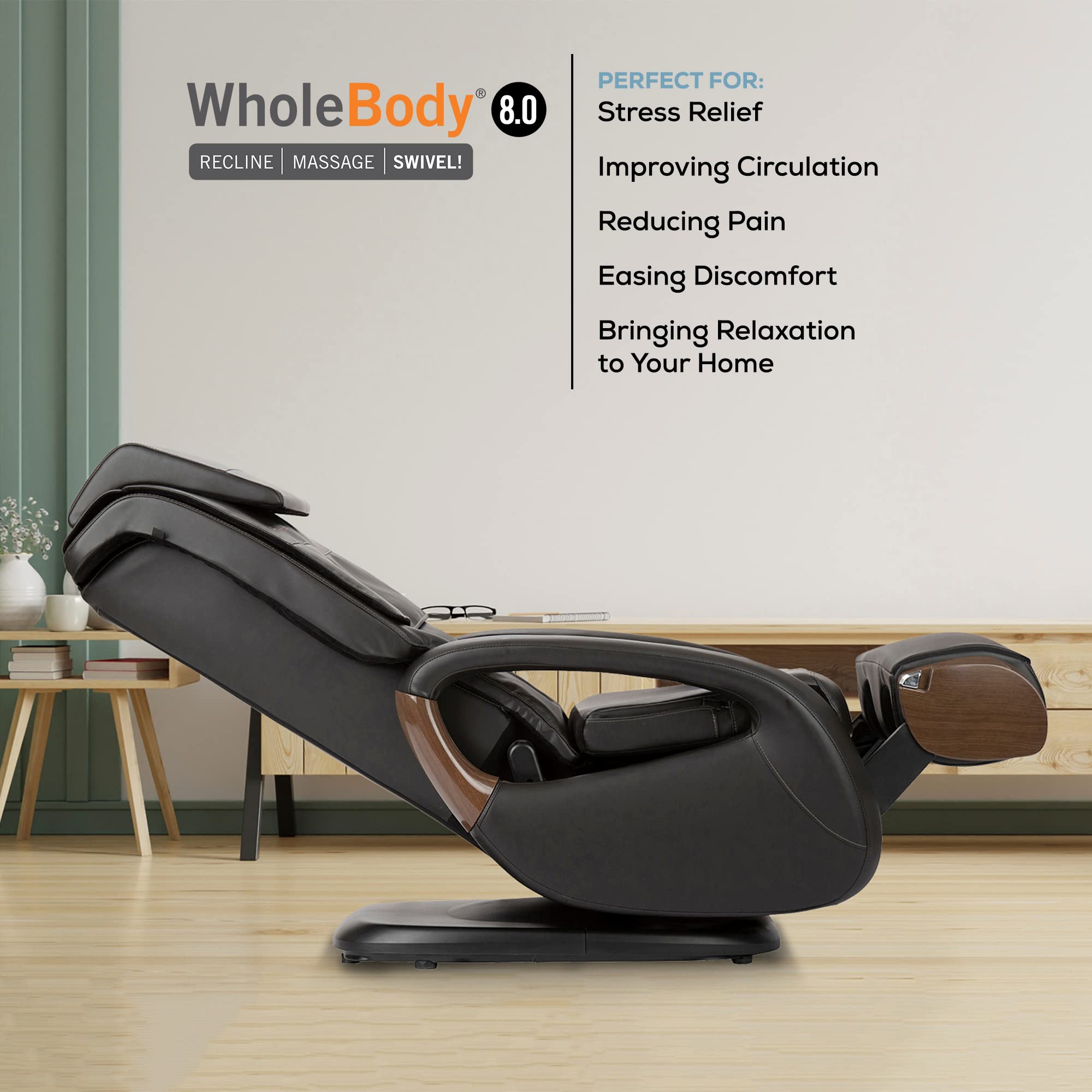 Human Touch WholeBody 8.0 Massage Living Room Recliner Swivel Chair - Full Body Professional Grade Personal Massage - Relaxation w Heat for Targeted Stress + Muscle Pain Relief with Foot Calf â€“ Bone
