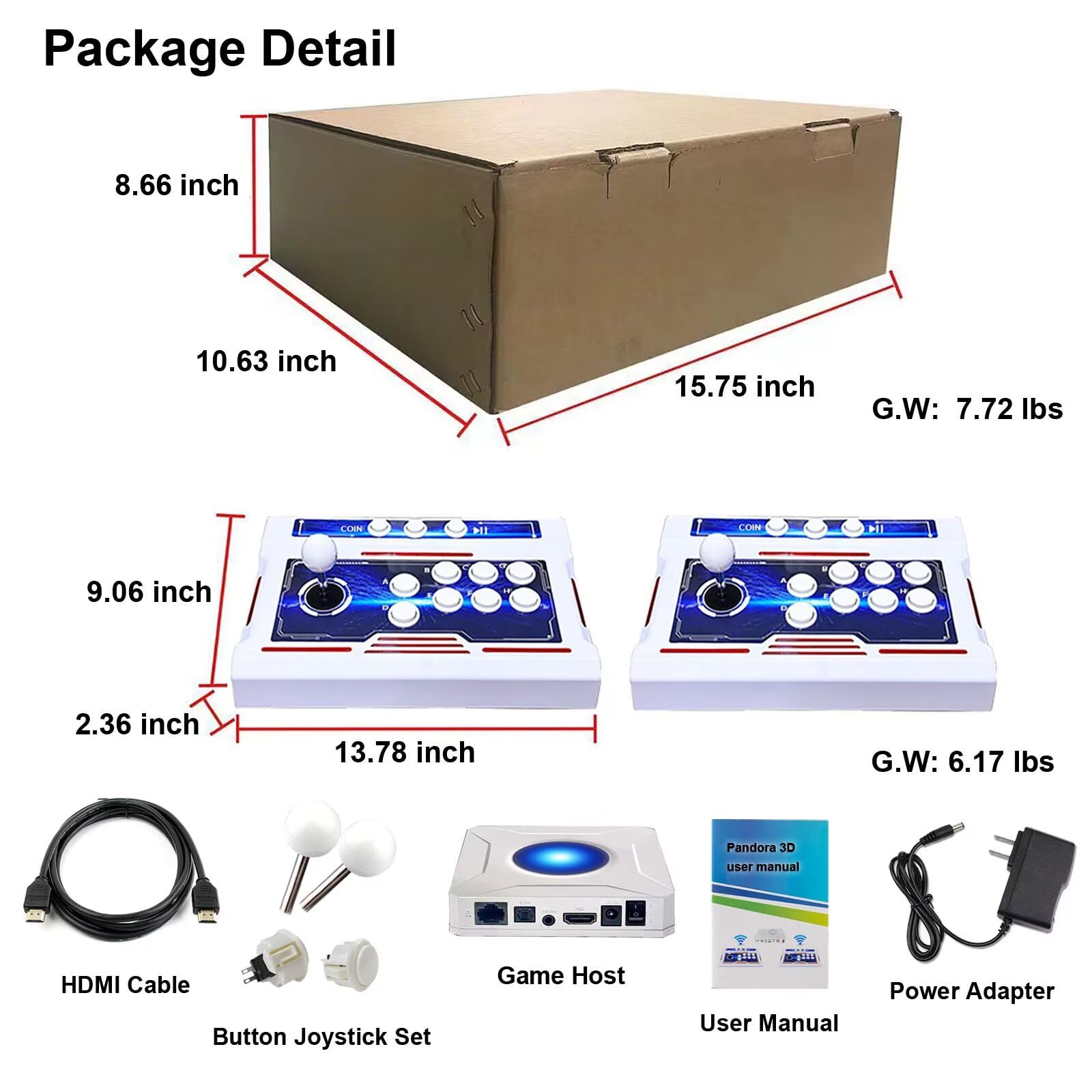 [39800 Games in 1] Pandora Box 3D Game Stick, Double Wireless Joystick Arcade Console, Plug and Play Arcade Game Machine, Compatible PC & Projector & TV