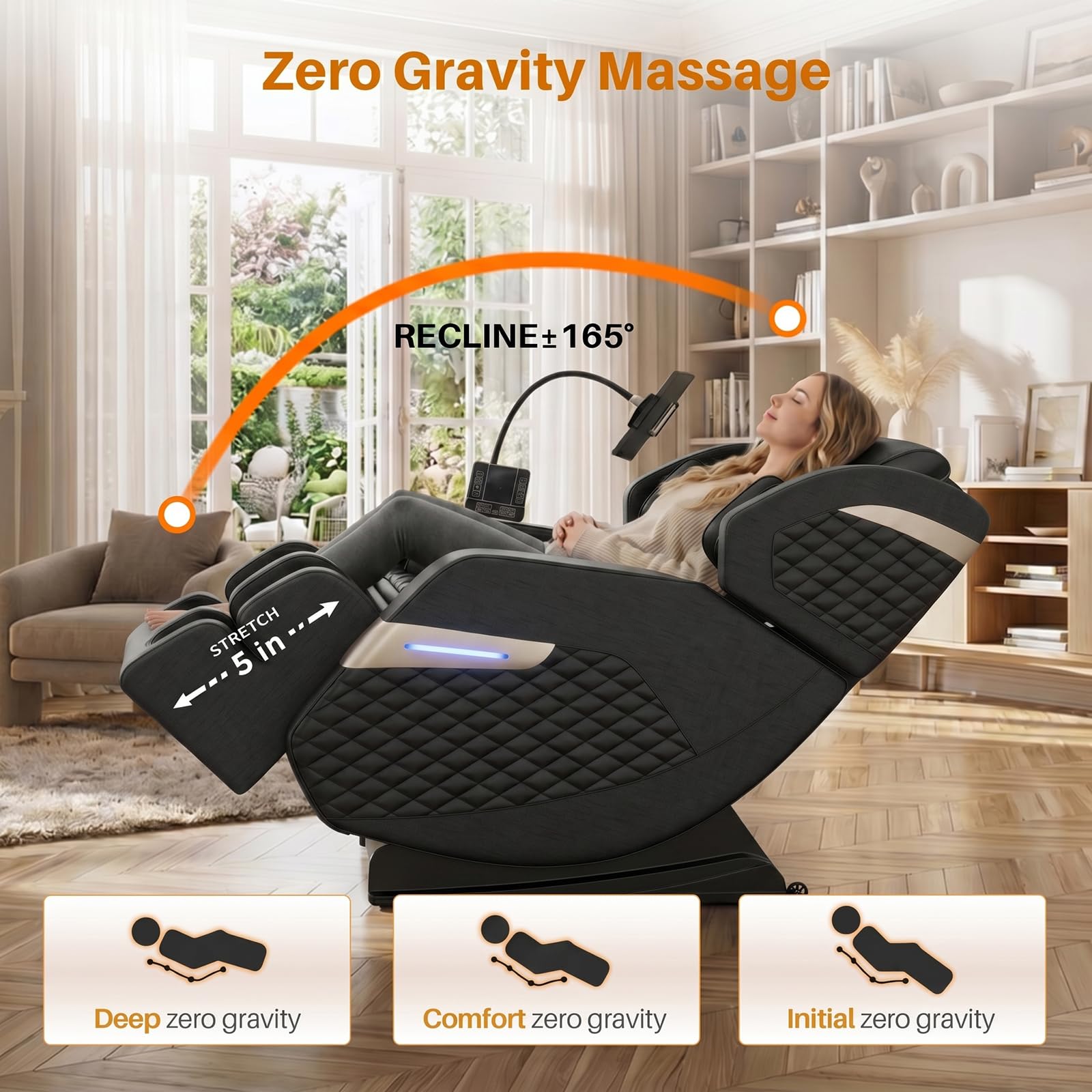 Massage Chair Full Body, Zero Gravity Recliner Massage Chair with Back Heat, 8 Fixed Rollers, Foot Massage, Airbags, Touch Screen for Home and Office