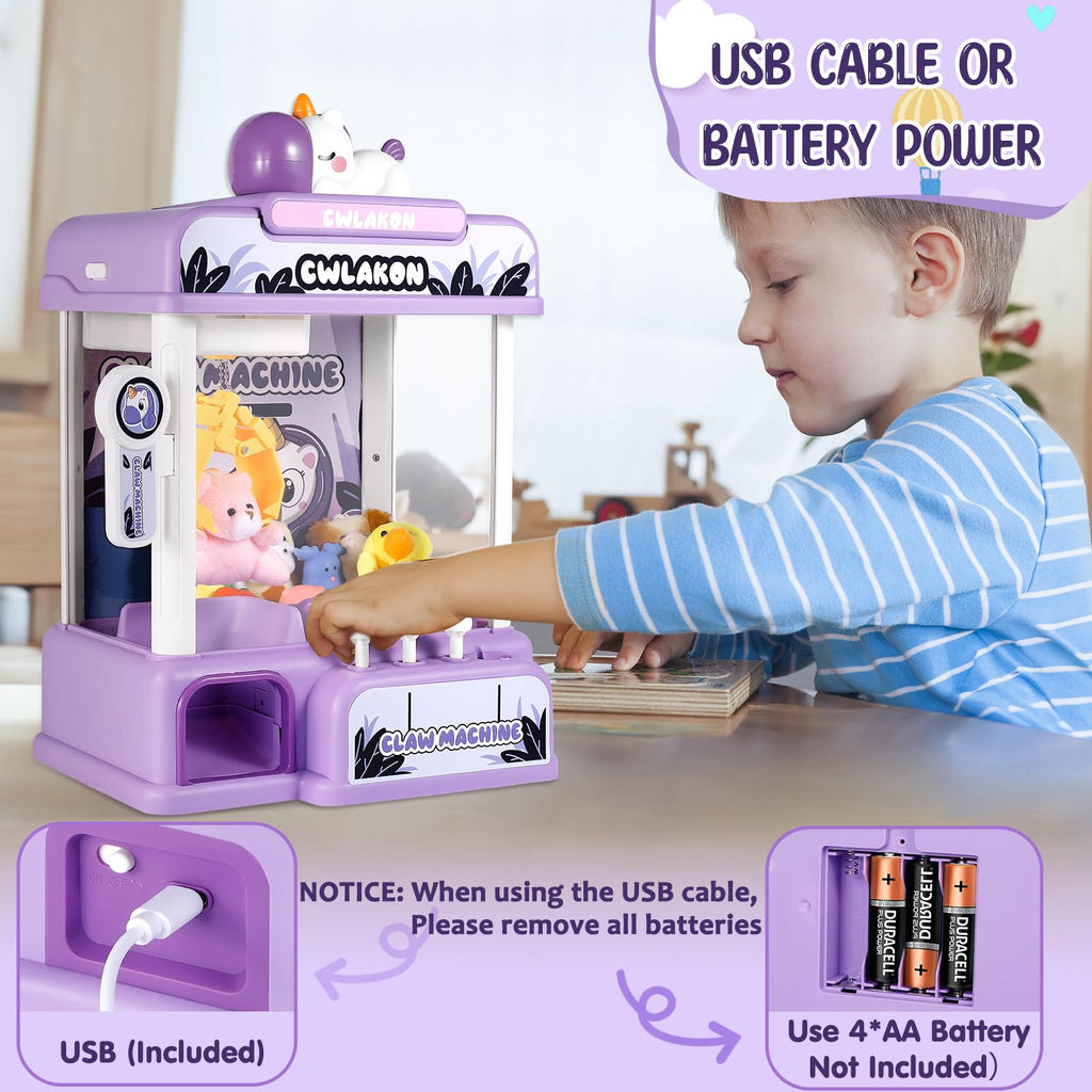 CWLAKON Claw Machine for Kids, Mini Vending Machine Unicorns Toys with Sound for Girls Age 3+, Candy Grabber Prize Dispenser Machine Arcade Games with Mini Plush Toys, Christmas Birthday Gifts