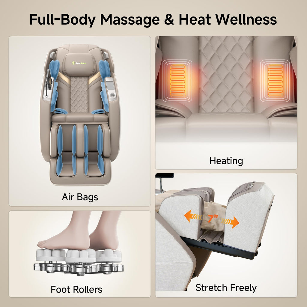 Real Relax 4D Massage Chair Full Body, Zero Gravity SL Track Recliner with Backlit Toch Pad, Negative Ion Purification, Aromatherapy, 20 Auto Modes, Yoga Stretching, Auto Body Scan, Black