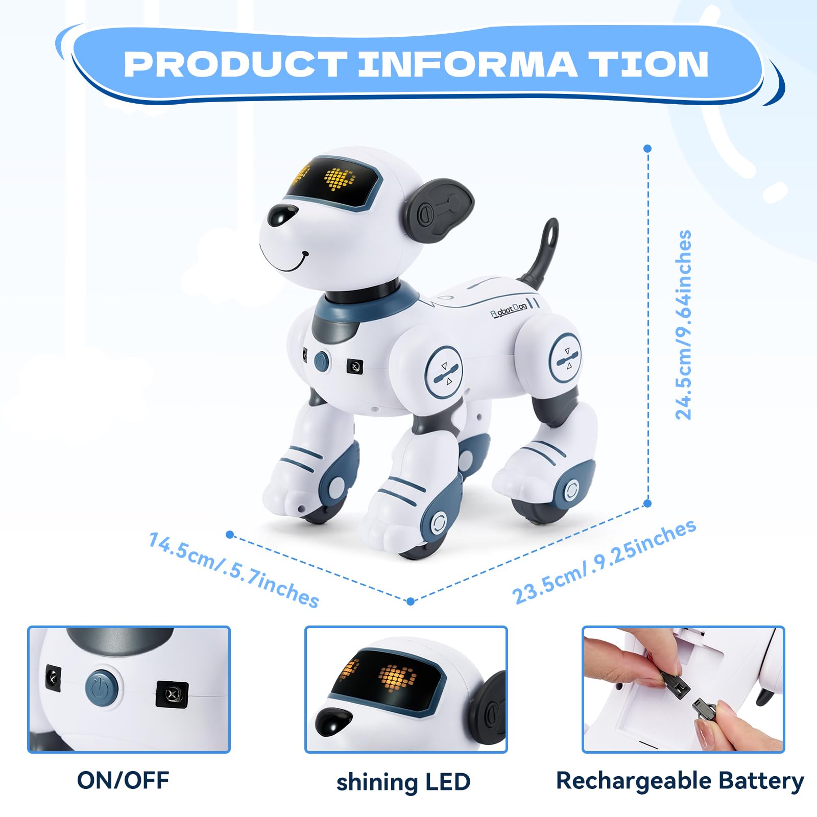 Robot Dog for Kids Robot Dog Remote Control Toy Interactive Robot Pet Robotics Toys Intelligent Robo Dog Programmable Sing & Dance Design Birthday Gifts Kids Age 3 5 4-6 Year, Blue